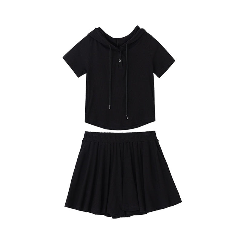 Laid-Back Athleisure Skirt Set Women - Solid Color Top & Cropped Skirt Two-Piece Outfit