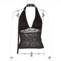 Lace Spliced Deep V-Neck Halter Top Women - Milk Silk A-Line Crop Top