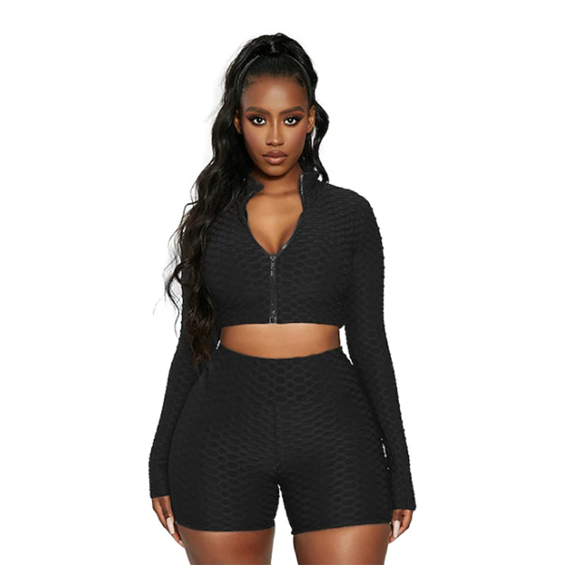 Tummy Control Butt Lift Yoga Fitness Set Women - Long Sleeve Top & Shorts Tracksuit