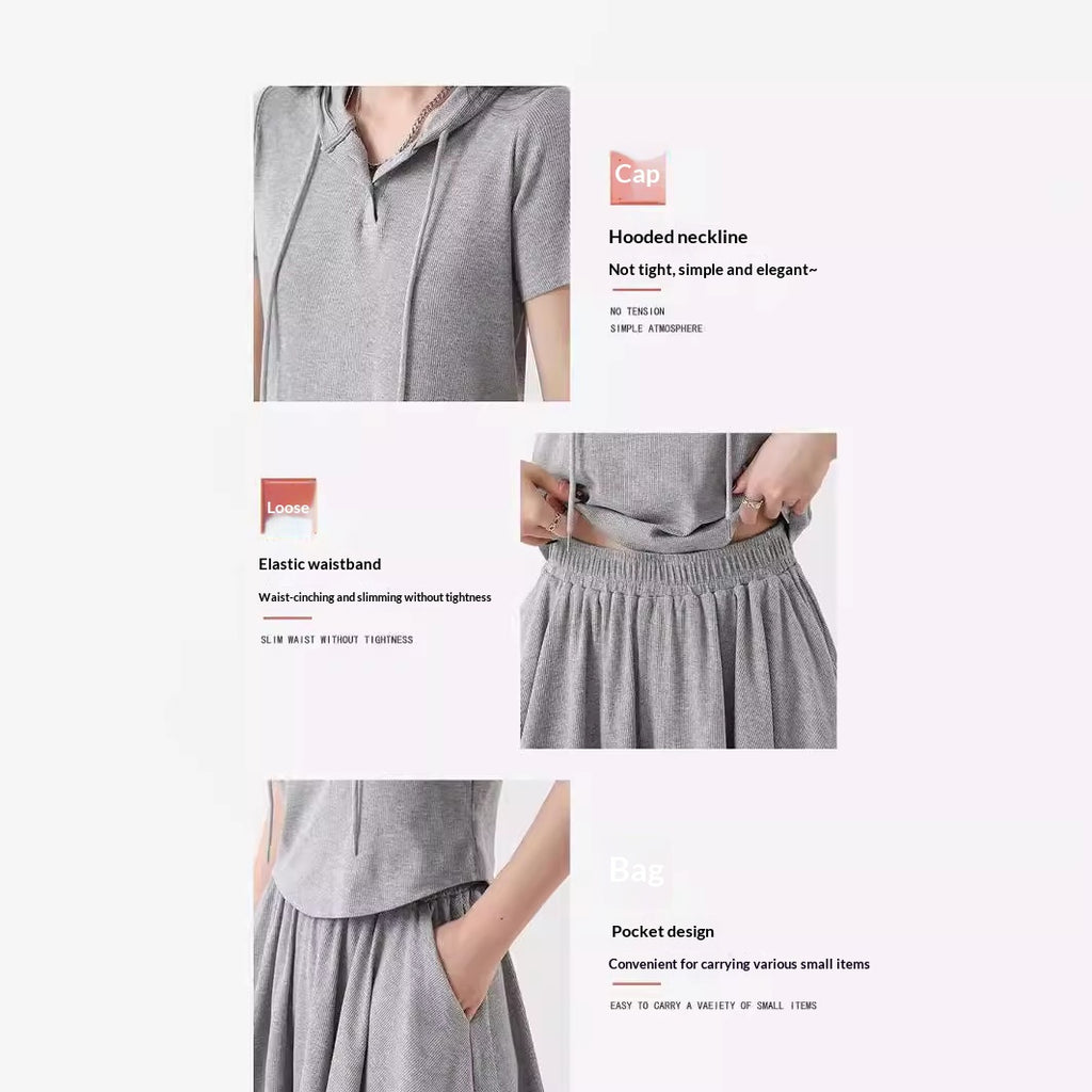 Laid-Back Athleisure Skirt Set Women - Solid Color Top & Cropped Skirt Two-Piece Outfit