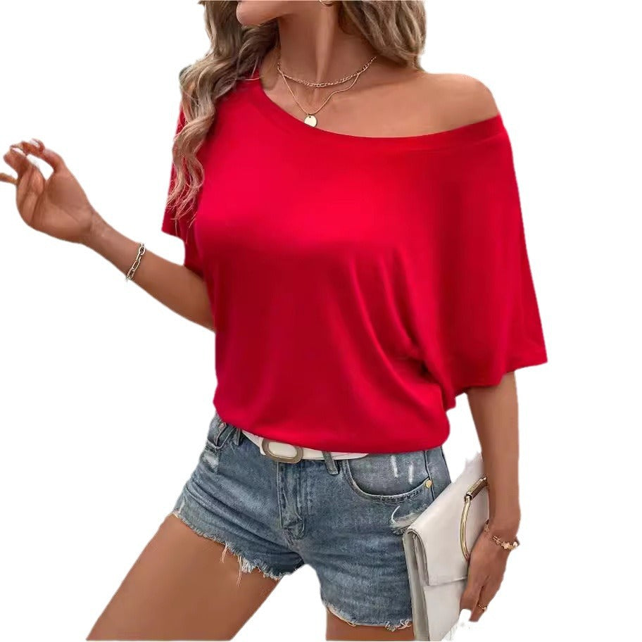 Batwing Sleeve Off-Shoulder Knitted Top Women - Loose Fit Solid Color Blouse