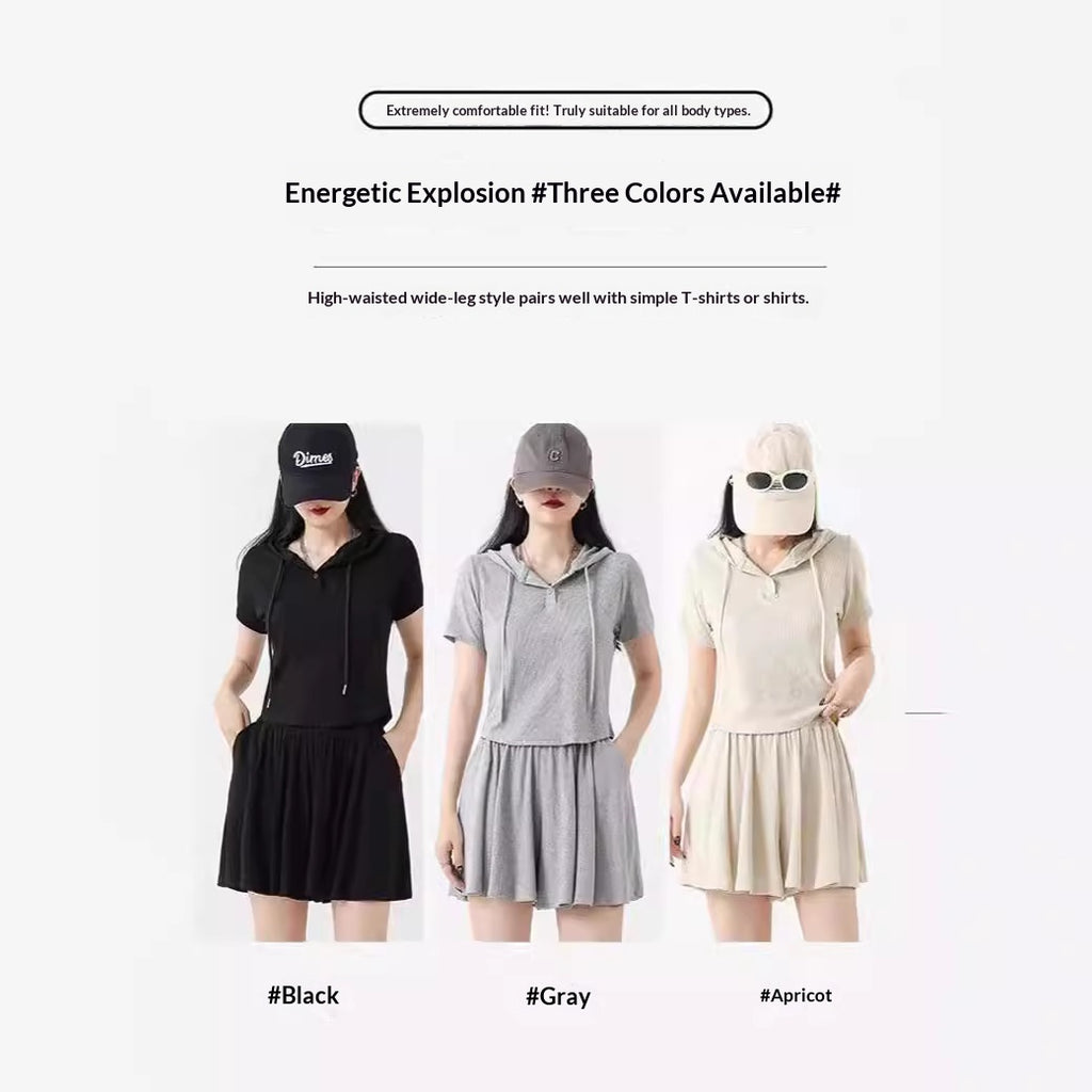 Laid-Back Athleisure Skirt Set Women - Solid Color Top & Cropped Skirt Two-Piece Outfit