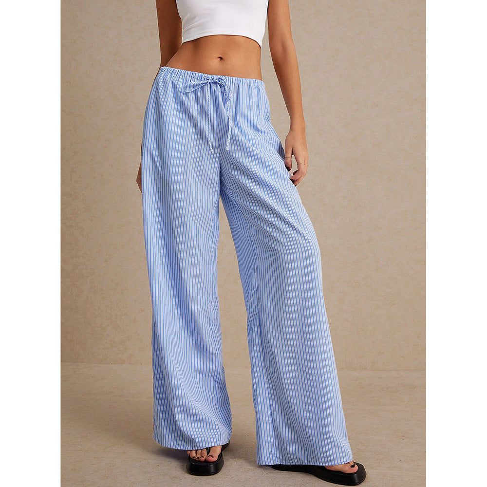 Niche Drawstring Elastic Waist Floor-Length Pants Women - Relaxed Fit Wide Leg Trousers