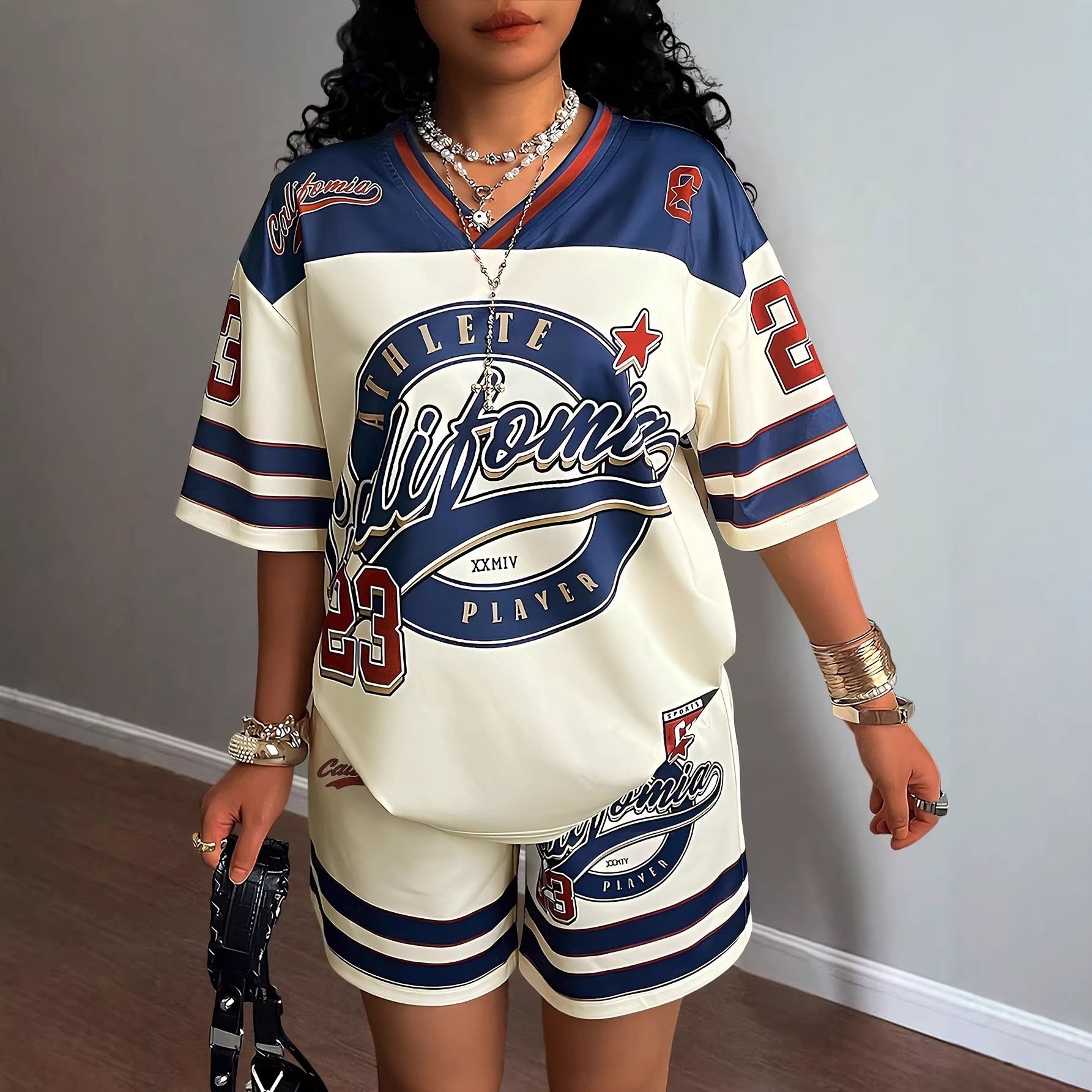 Short-Sleeve V-Neck Jersey Top & Shorts Two-Piece Set Women - Casual Summer Coord