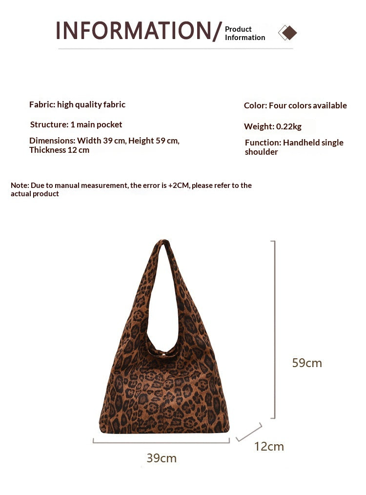 Simple Large Capacity Tote Bag Women - Soft Plush Shoulder Bag Everyday Carryall Leopard Black Coffee