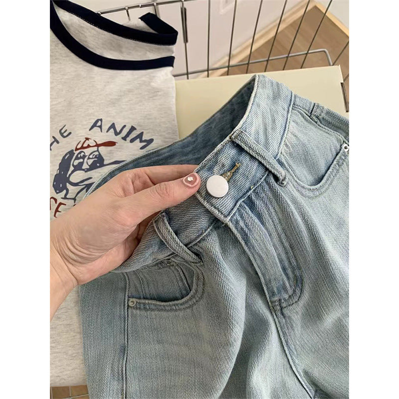 Designer Bow Embroidered Denim Shorts Women High Waist Wide Leg - Blue Elegant Commuter Style