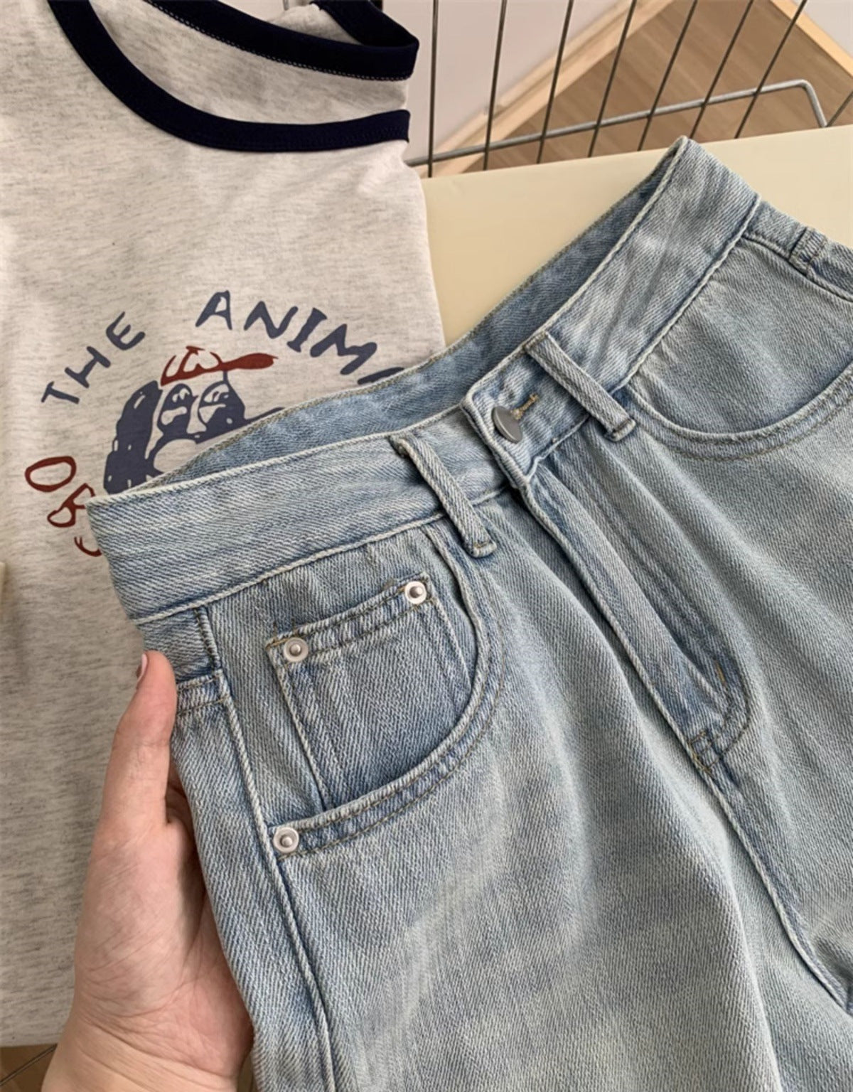 Designer Bow Embroidered Denim Shorts Women High Waist Wide Leg - Blue Elegant Commuter Style
