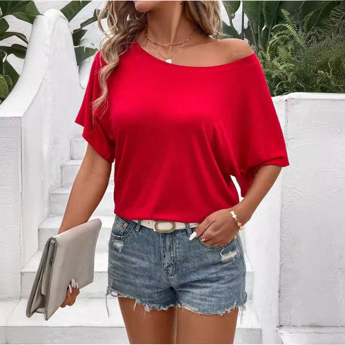 Batwing Sleeve Off-Shoulder Knitted Top Women - Loose Fit Solid Color Blouse