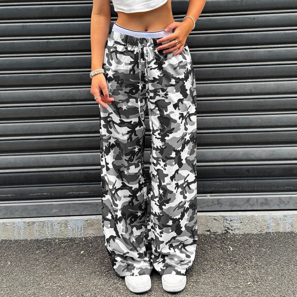 Camouflage Slimming Low-Waist Straight-Leg Pants Women - Casual Wide Leg Trousers