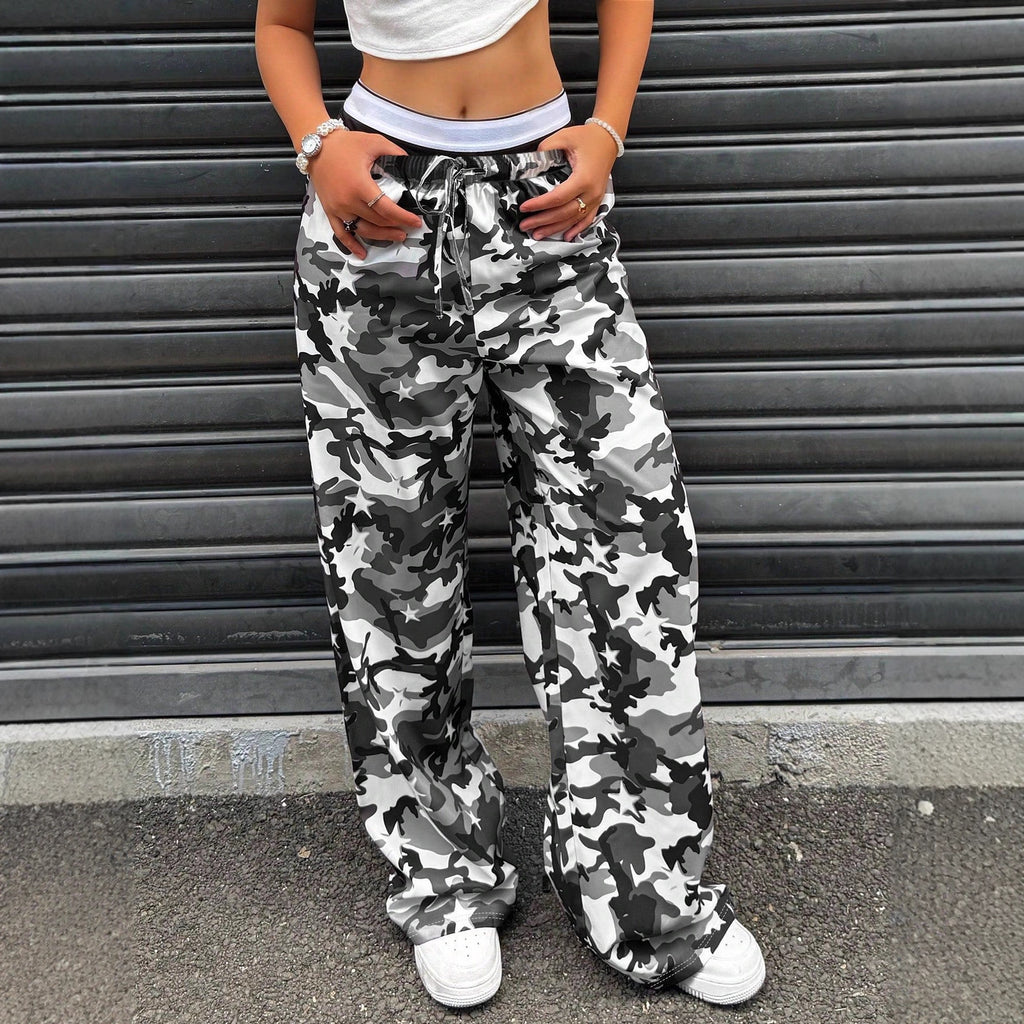 Camouflage Slimming Low-Waist Straight-Leg Pants Women - Casual Wide Leg Trousers