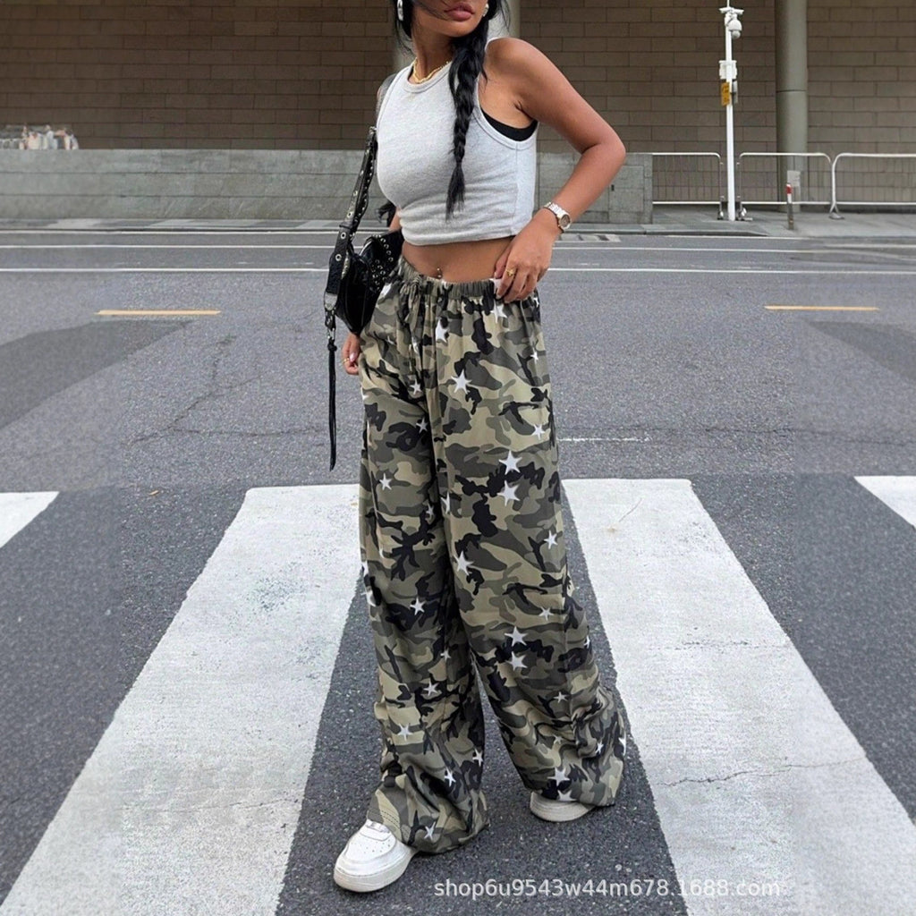 Camouflage Slimming Low-Waist Straight-Leg Pants Women - Casual Wide Leg Trousers
