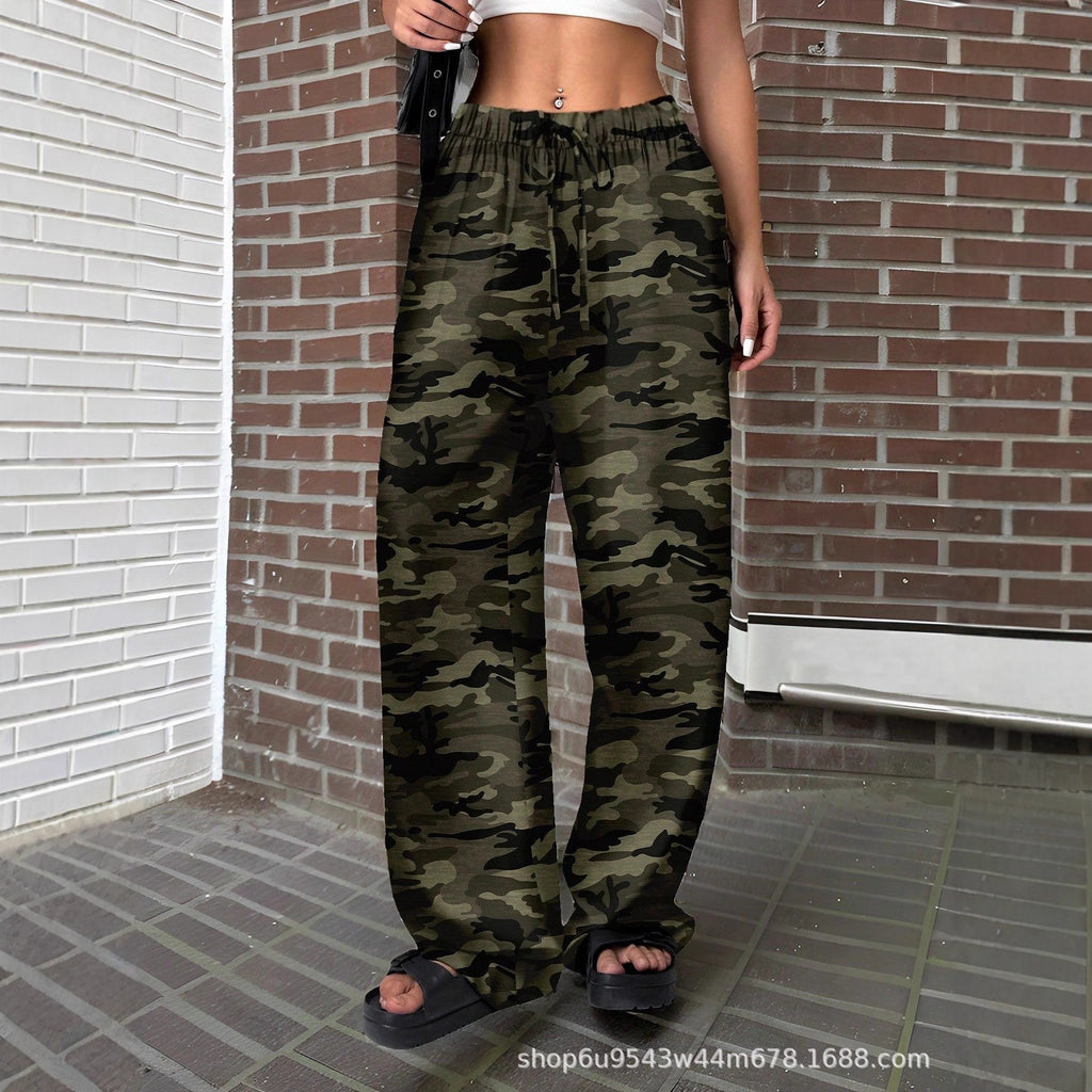 Camouflage Slimming Low-Waist Straight-Leg Pants Women - Casual Wide Leg Trousers