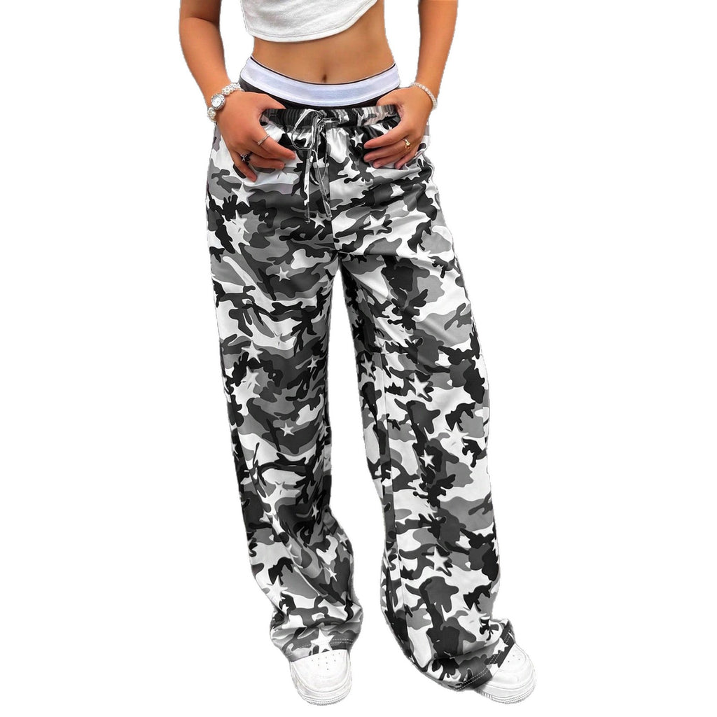 Camouflage Slimming Low-Waist Straight-Leg Pants Women - Casual Wide Leg Trousers