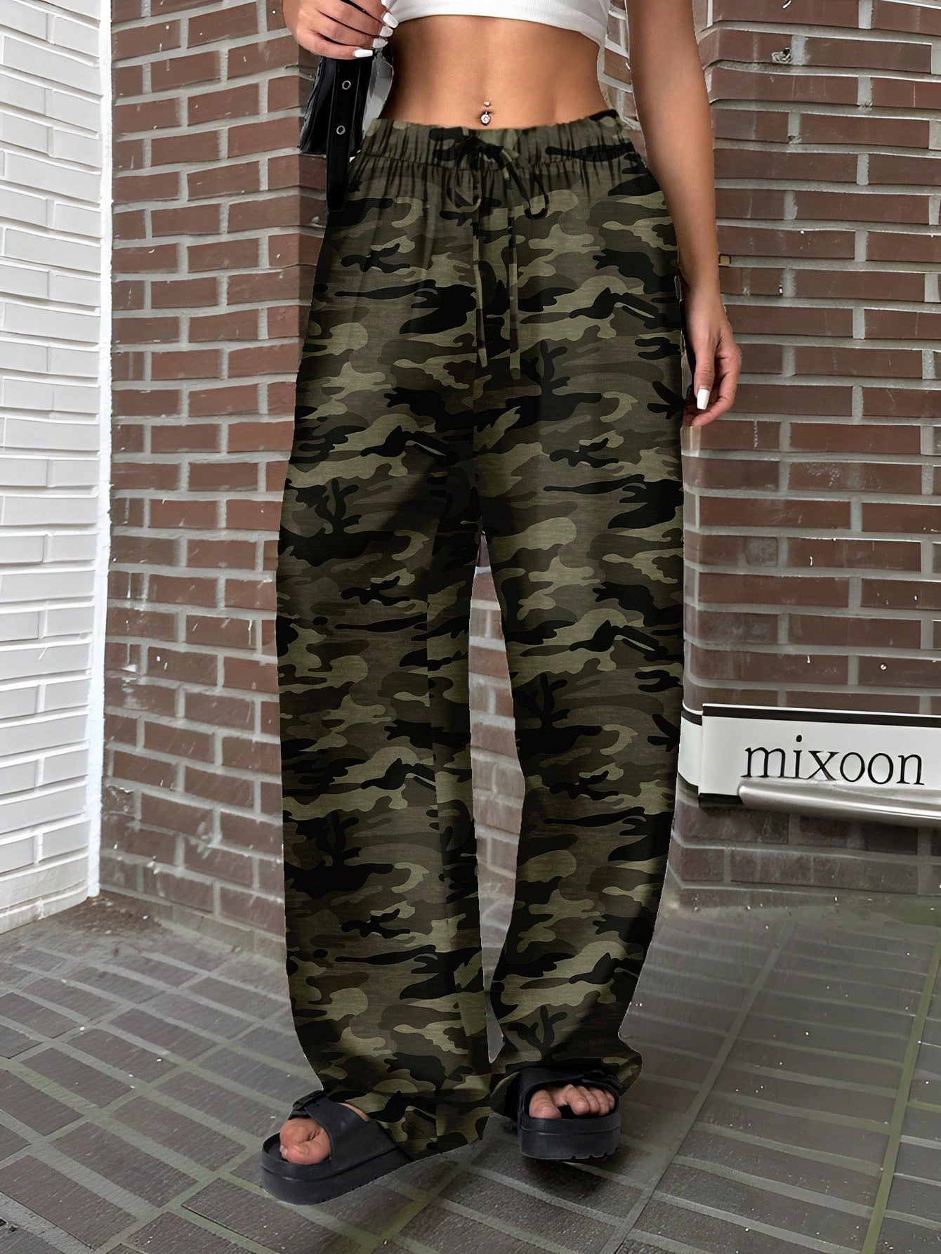 Camouflage Slimming Low-Waist Straight-Leg Pants Women - Casual Wide Leg Trousers