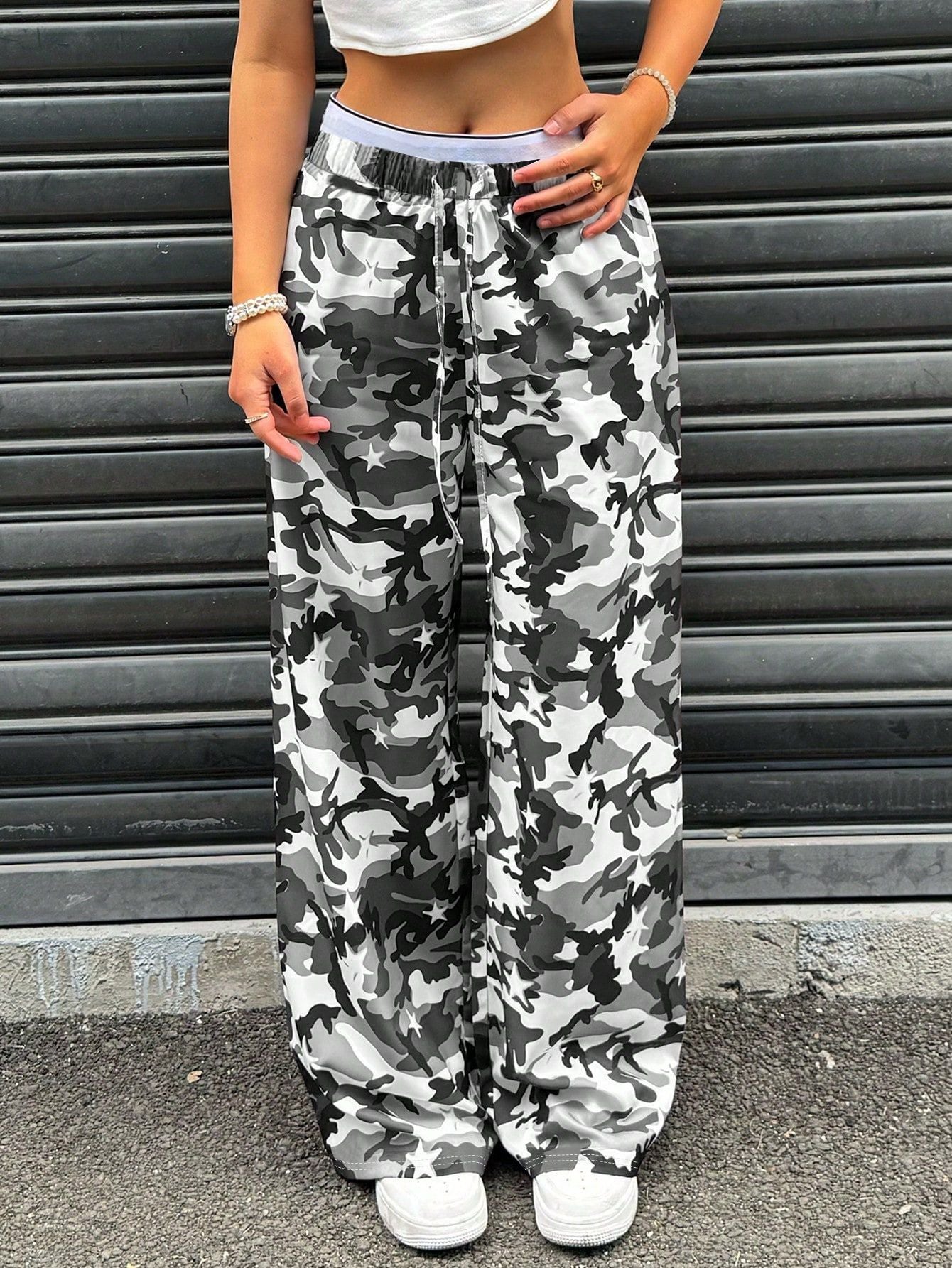 Camouflage Slimming Low-Waist Straight-Leg Pants Women - Casual Wide Leg Trousers