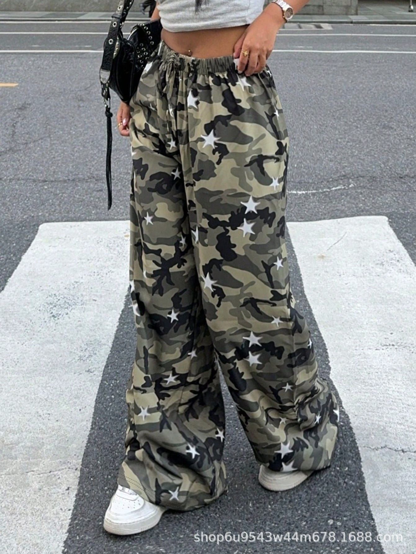 Camouflage Slimming Low-Waist Straight-Leg Pants Women - Casual Wide Leg Trousers