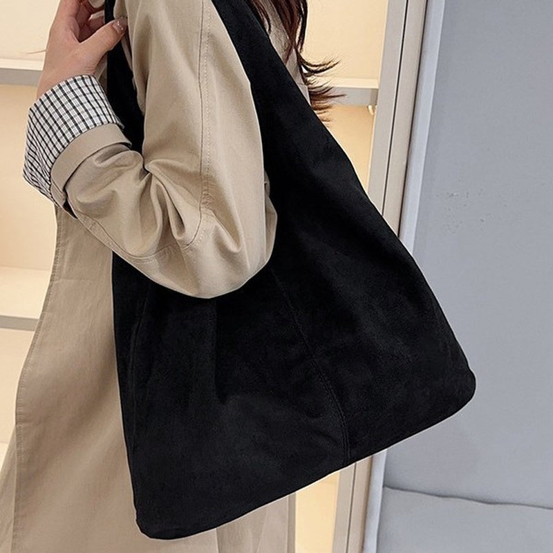 Simple Large Capacity Tote Bag Women - Soft Plush Shoulder Bag Everyday Carryall Leopard Black Coffee