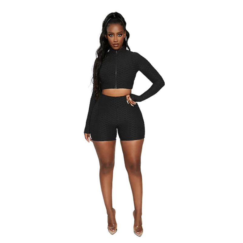 Tummy Control Butt Lift Yoga Fitness Set Women - Long Sleeve Top & Shorts Tracksuit