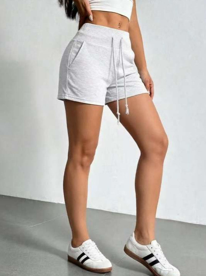 High Waist Athletic Shorts Women Men Casual Solid Color Drawstring Safety Shorts 3/4 Length Polyester Sweatpants - S-2XL