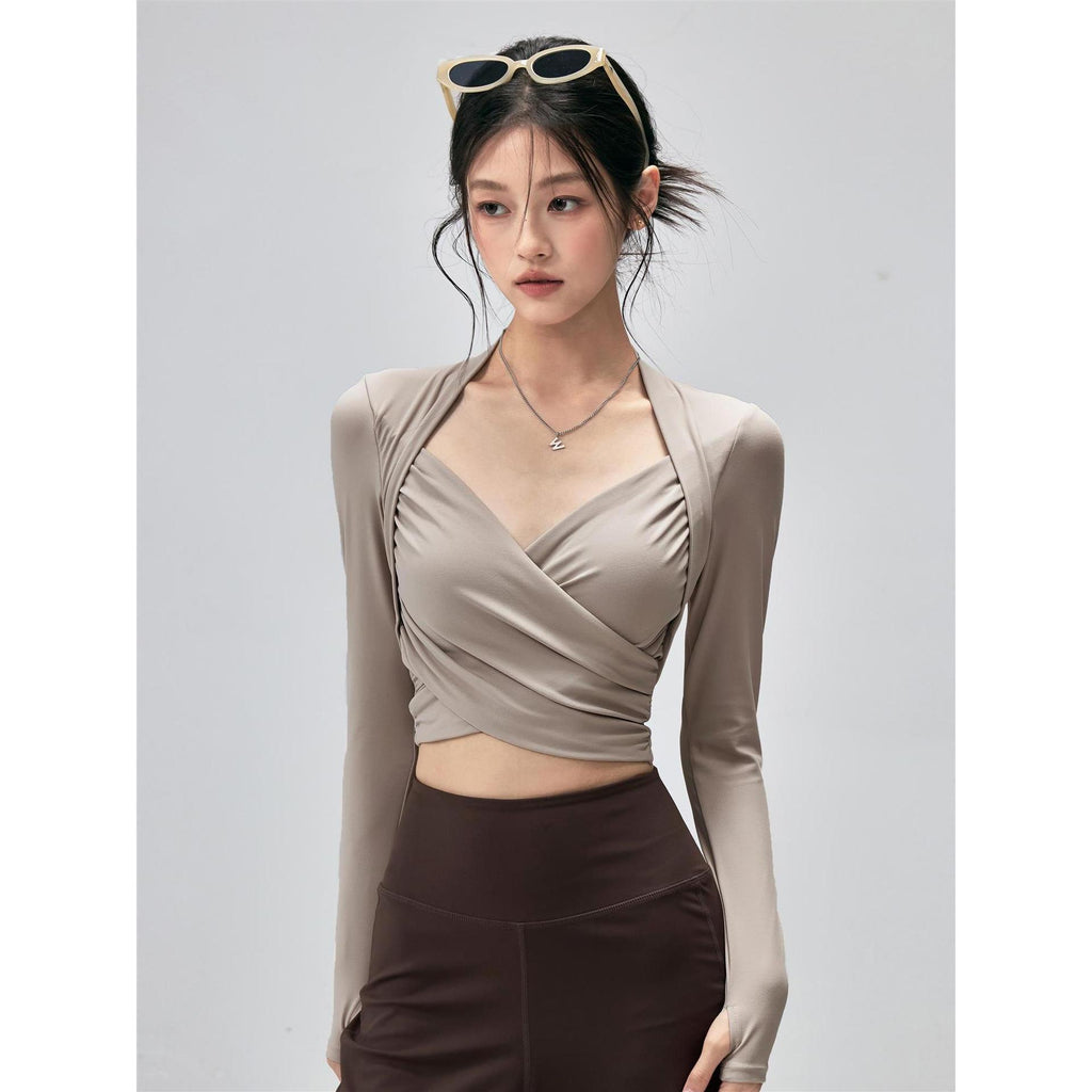 Fitness Top with Chest Pads Women - Tight-Fitting Long Sleeve Yoga Activewear Bare Feel Top