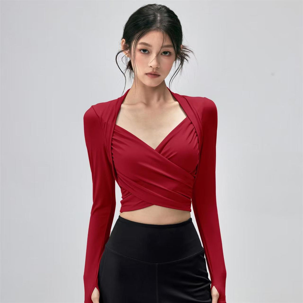 Fitness Top with Chest Pads Women - Tight-Fitting Long Sleeve Yoga Activewear Bare Feel Top