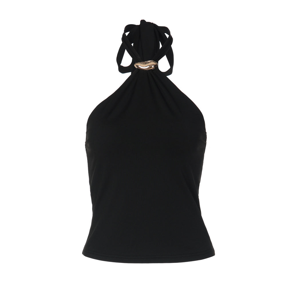 French Style Sexy Open-Back Tube Top Women - Adjustable Buckle Strap Slim Fit Solid Color Vest
