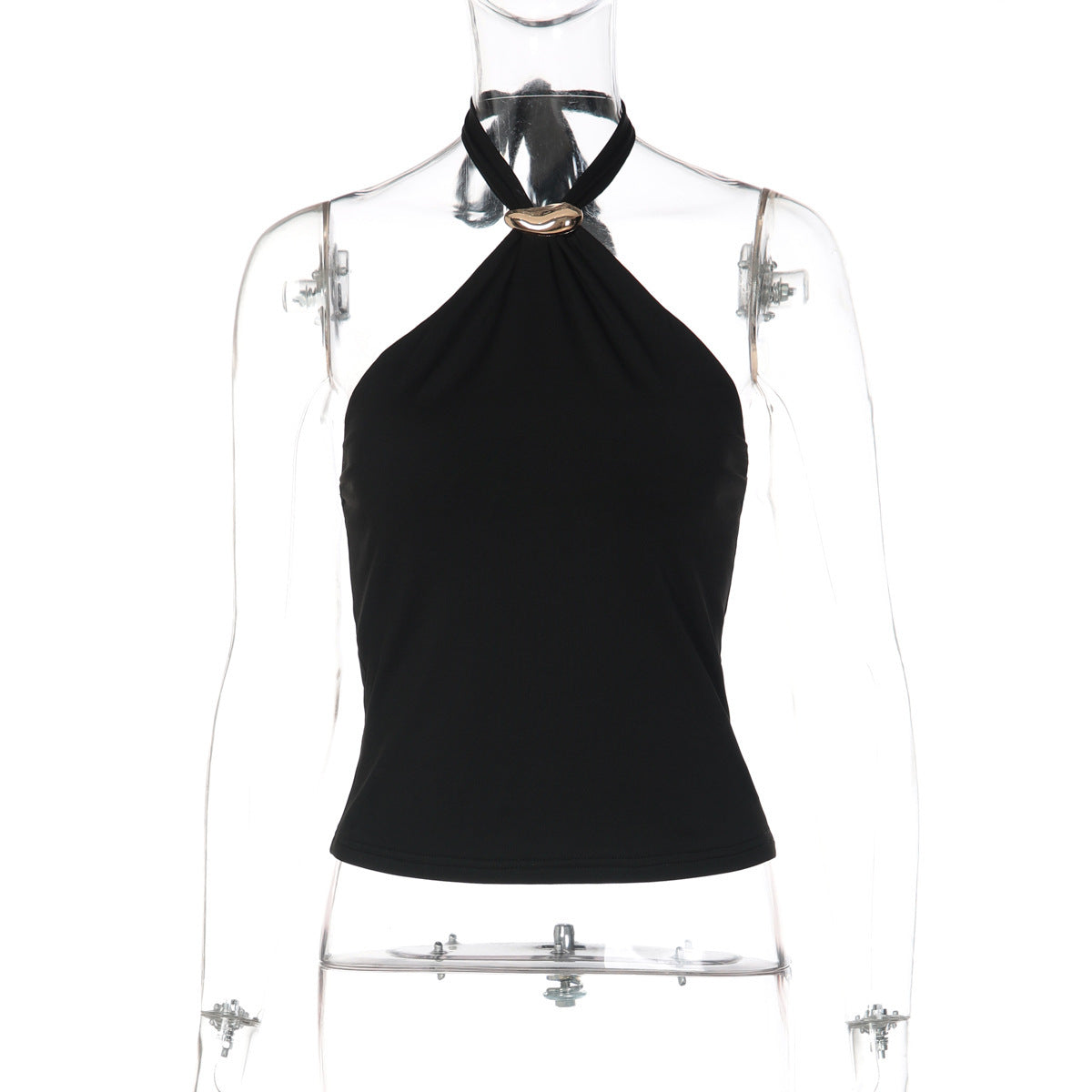 French Style Sexy Open-Back Tube Top Women - Adjustable Buckle Strap Slim Fit Solid Color Vest