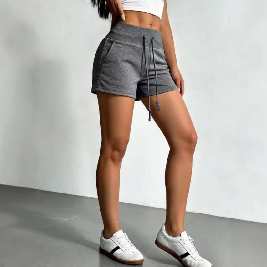 High Waist Athletic Shorts Women Men Casual Solid Color Drawstring Safety Shorts 3/4 Length Polyester Sweatpants - S-2XL