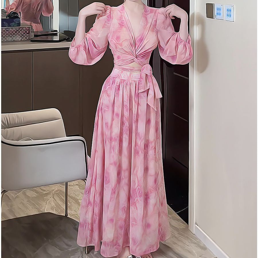 High-Waisted Skirt Two-Piece Set Women - Long Sleeve Top & Long Skirt Matching Coord