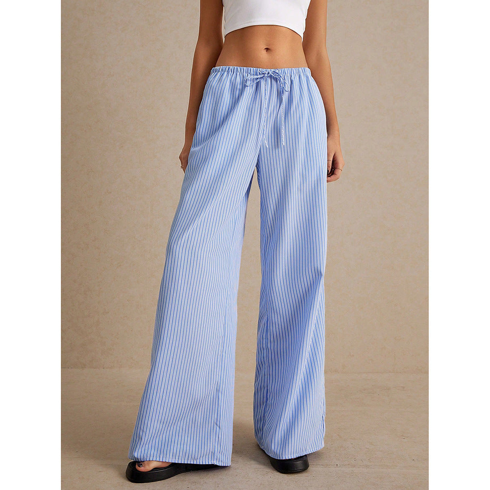 Niche Drawstring Elastic Waist Floor-Length Pants Women - Relaxed Fit Wide Leg Trousers