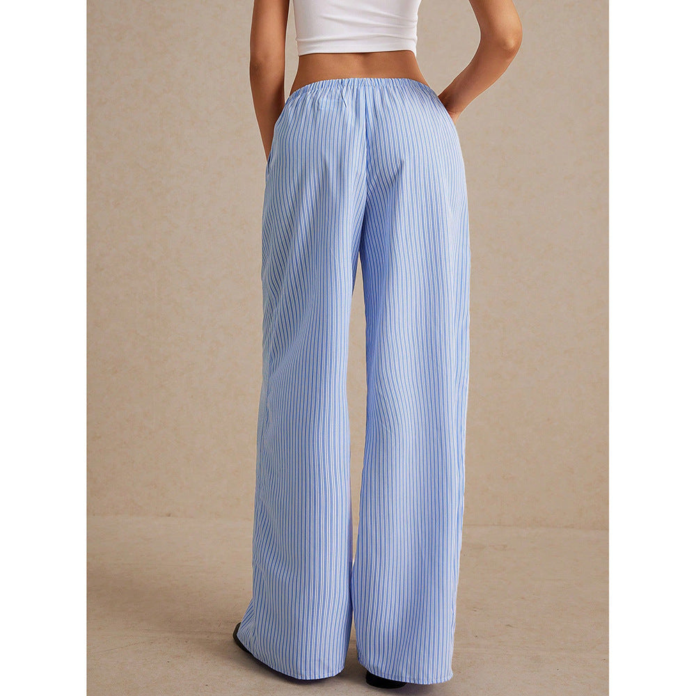 Niche Drawstring Elastic Waist Floor-Length Pants Women - Relaxed Fit Wide Leg Trousers