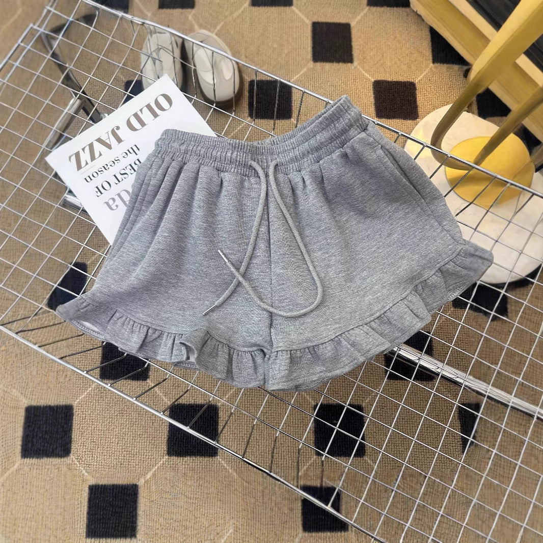 Ruffled Edge Designer Shorts Women - High Waist Sporty Casual Hot Pants Black Khaki Gray