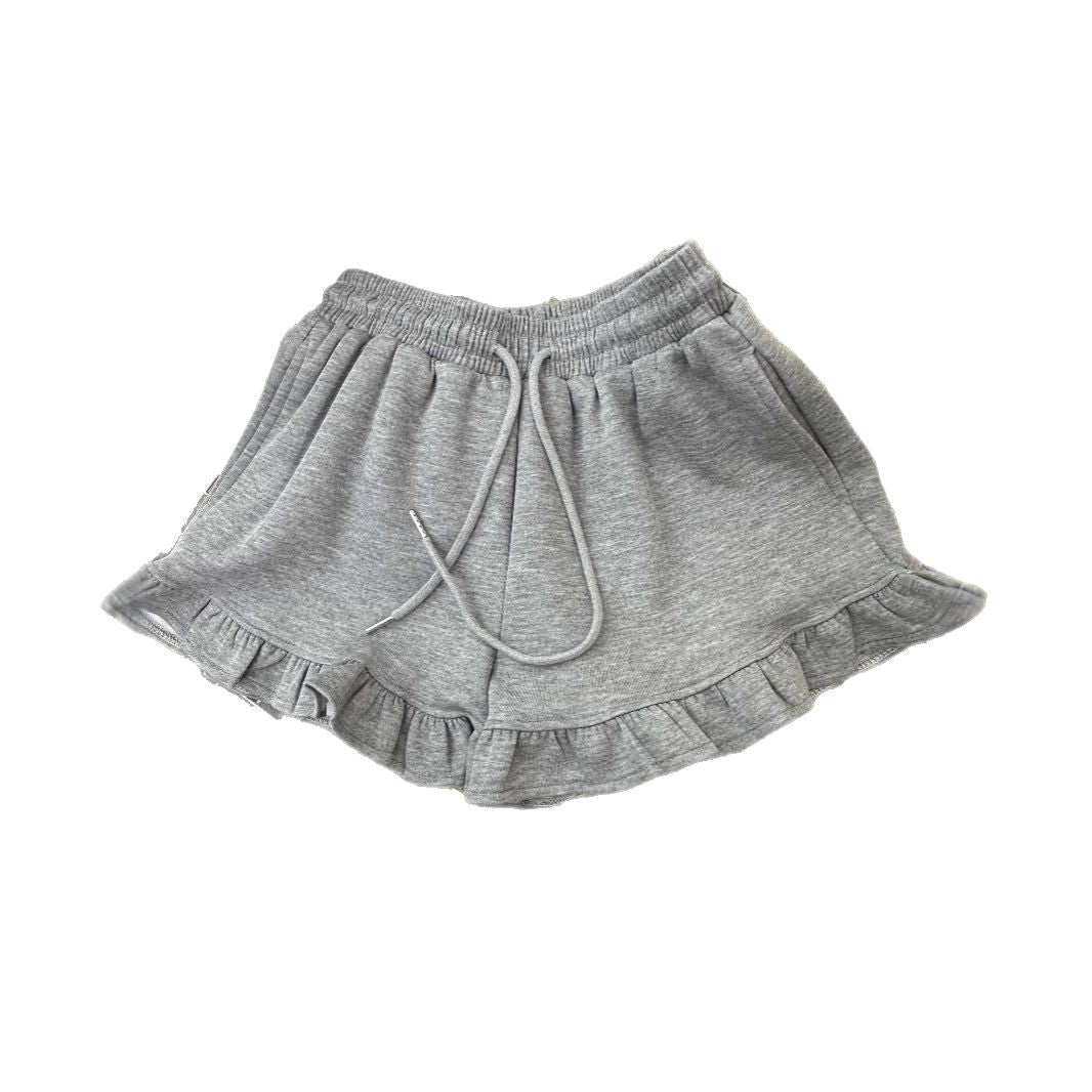 Ruffled Edge Designer Shorts Women - High Waist Sporty Casual Hot Pants Black Khaki Gray