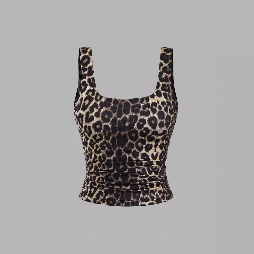 Sexy Leopard Print Cami Top Women - Slim Fit Spaghetti Strap Camisole Tank Top with Slight Stretch
