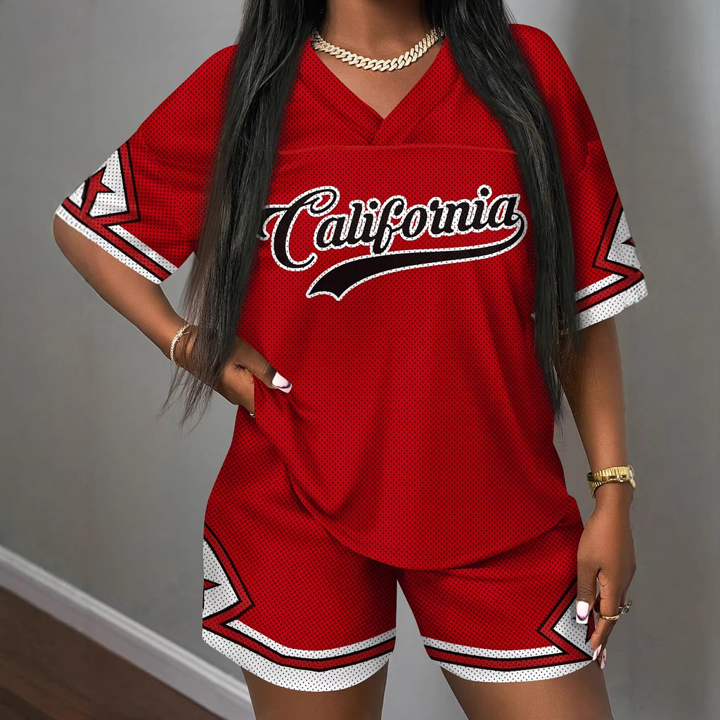 Short-Sleeve V-Neck Jersey Top & Shorts Two-Piece Set Women - Casual Summer Coord