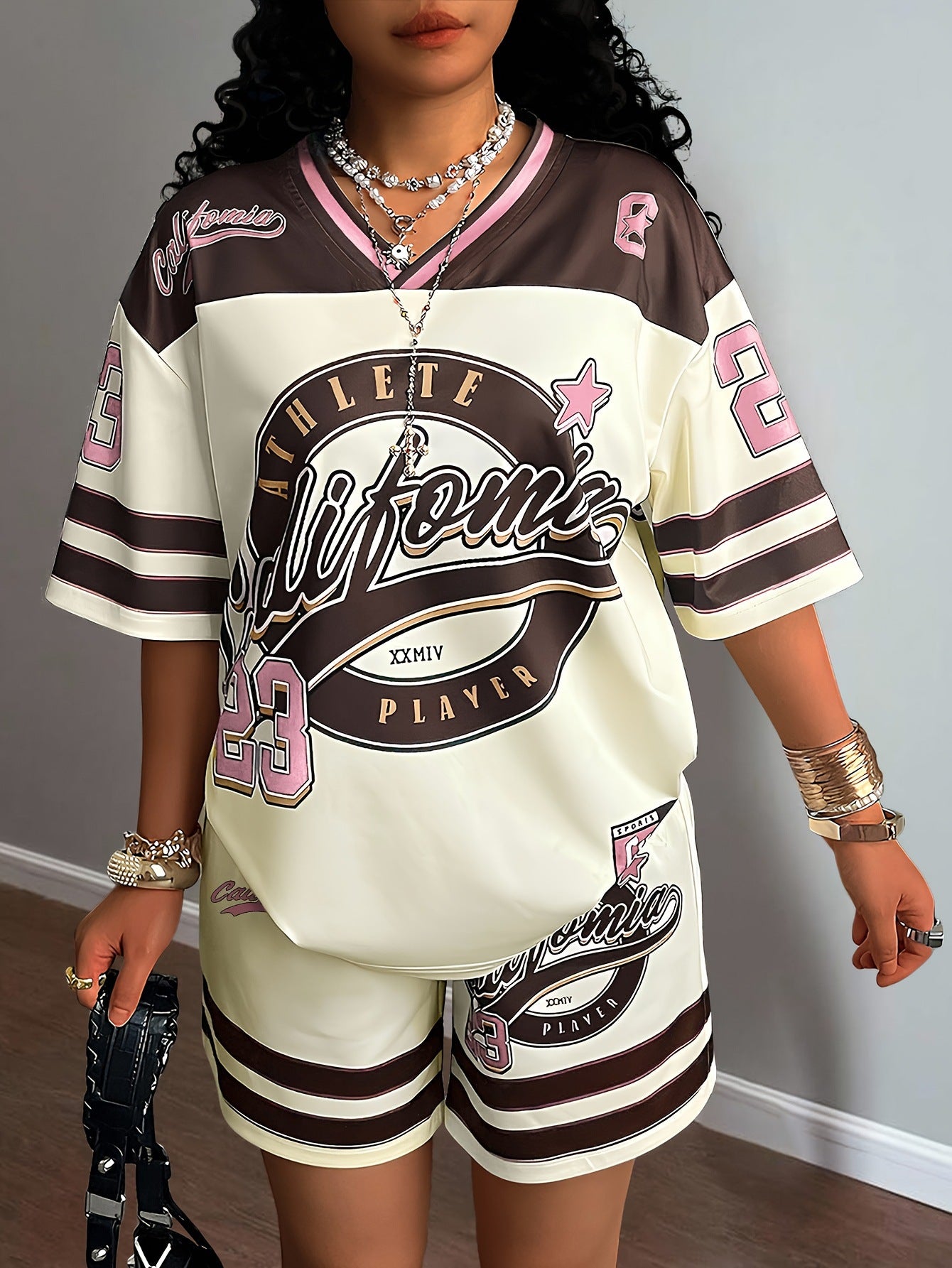 Short-Sleeve V-Neck Jersey Top & Shorts Two-Piece Set Women - Casual Summer Coord