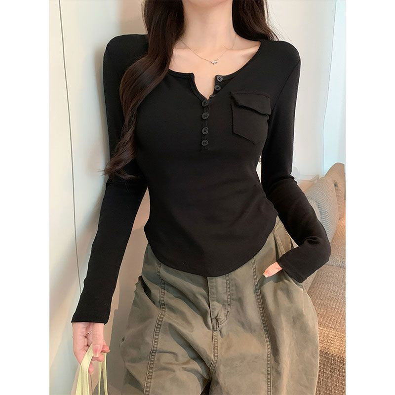 Slimming Long Sleeve Button Top Women - Cropped Solid Color Casual Shirt White Gray Black
