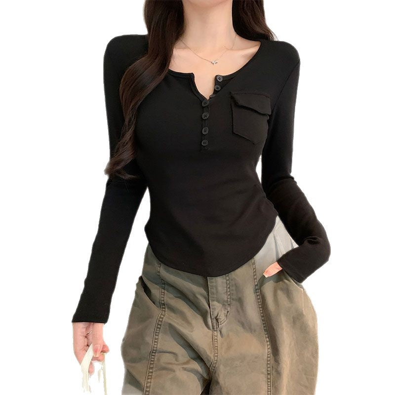 Slimming Long Sleeve Button Top Women - Cropped Solid Color Casual Shirt White Gray Black