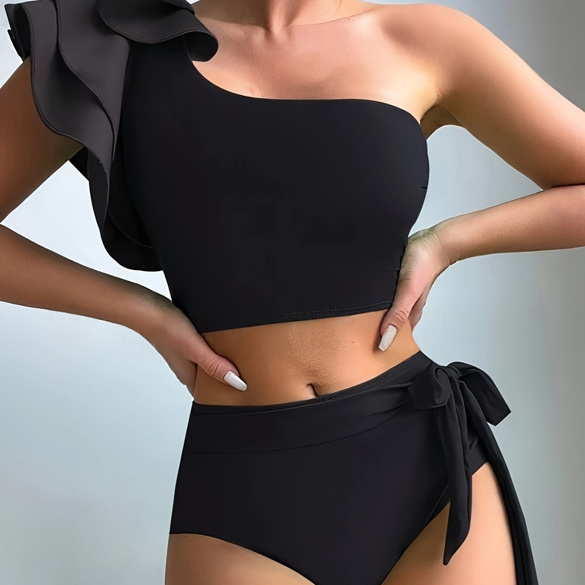 Solid Color Off-Shoulder High Waist Set Women - Sexy Sleeveless Top & Shorts Co-ord Black