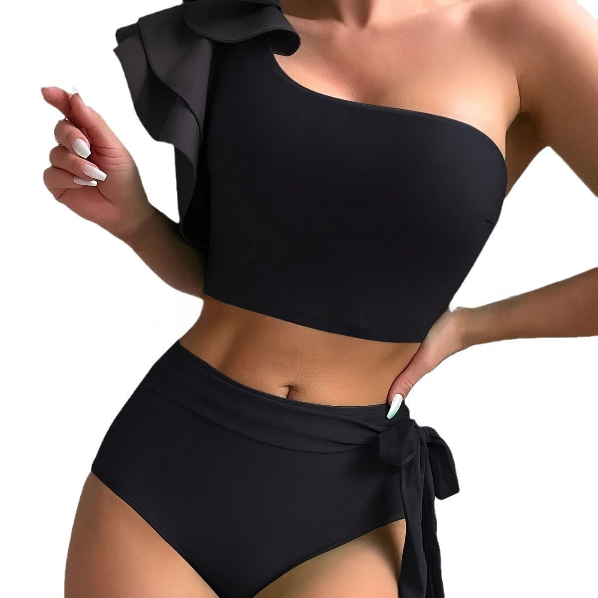 Solid Color Off-Shoulder High Waist Set Women - Sexy Sleeveless Top & Shorts Co-ord Black