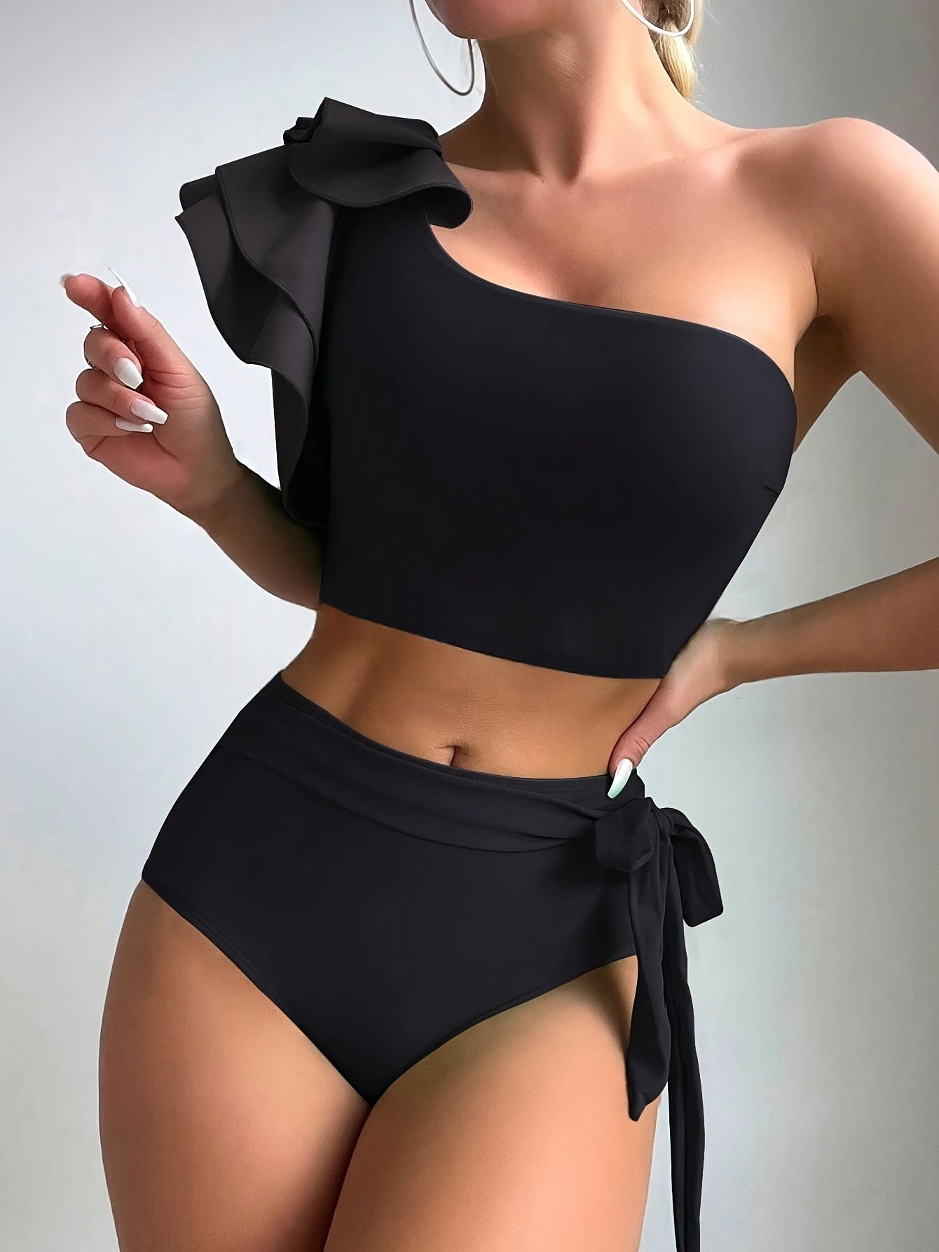 Solid Color Off-Shoulder High Waist Set Women - Sexy Sleeveless Top & Shorts Co-ord Black