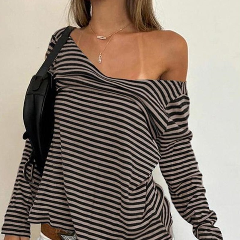 Striped Classic Collar Long Sleeve Top Women - Fleece Lined Slim Fit Casual Shirt