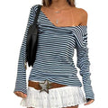Striped Classic Collar Long Sleeve Top Women - Fleece Lined Slim Fit Casual Shirt