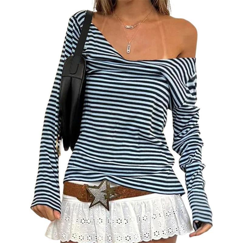 Striped Classic Collar Long Sleeve Top Women - Fleece Lined Slim Fit Casual Shirt