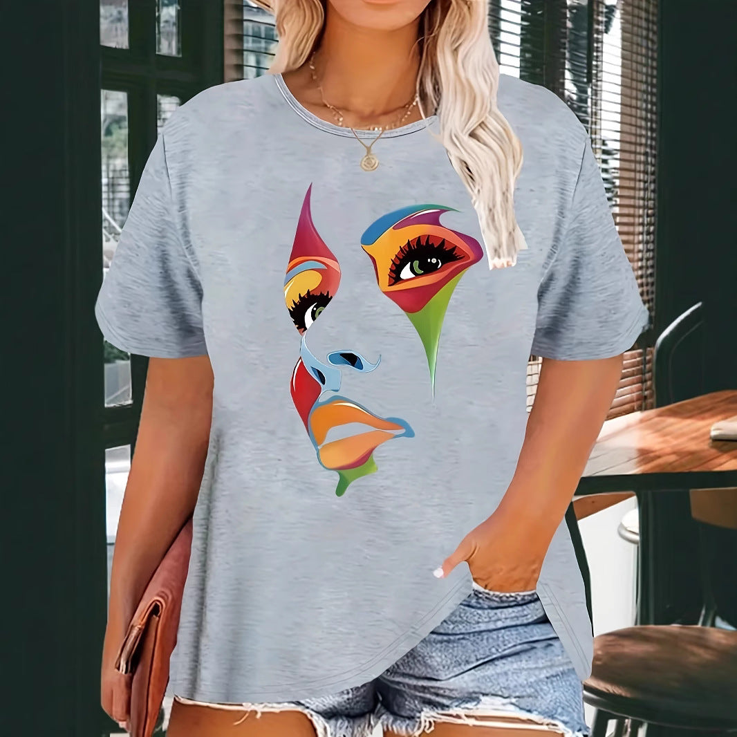 Summer All-Match Crew Neck Top Women - Japanese Style Relaxed Fit Printed T-Shirt