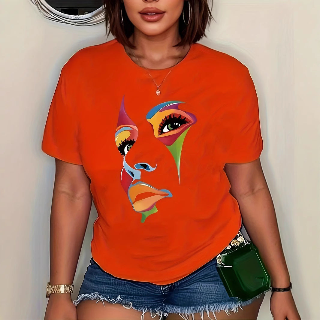 Summer All-Match Crew Neck Top Women - Japanese Style Relaxed Fit Printed T-Shirt