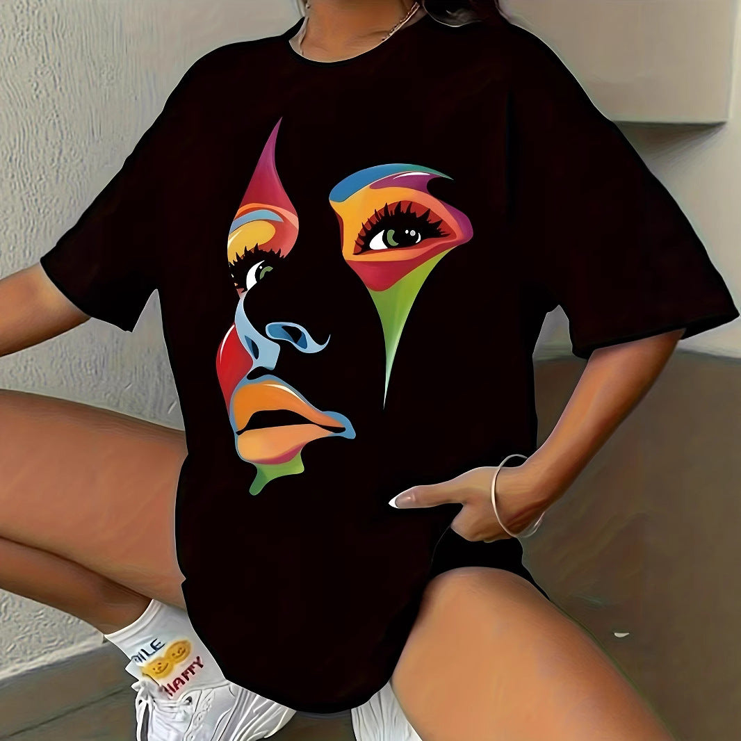 Summer All-Match Crew Neck Top Women - Japanese Style Relaxed Fit Printed T-Shirt