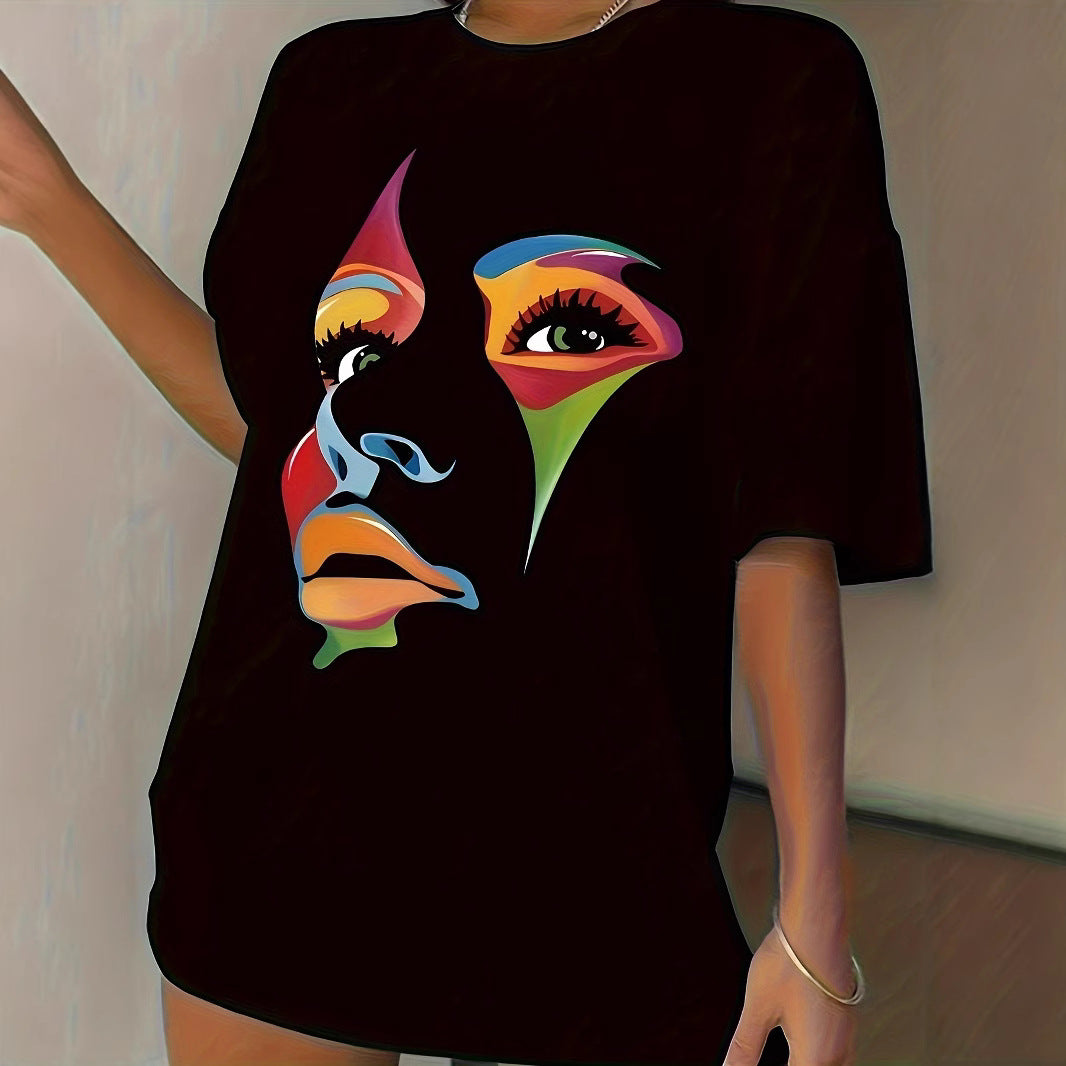 Summer All-Match Crew Neck Top Women - Japanese Style Relaxed Fit Printed T-Shirt