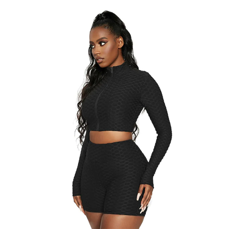 Tummy Control Butt Lift Yoga Fitness Set Women - Long Sleeve Top & Shorts Tracksuit