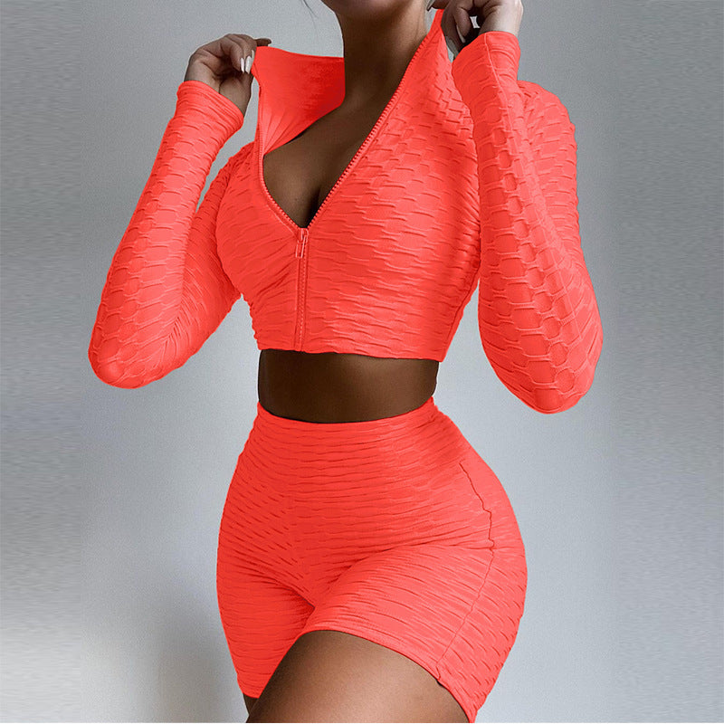 Tummy Control Butt Lift Yoga Fitness Set Women - Long Sleeve Top & Shorts Tracksuit